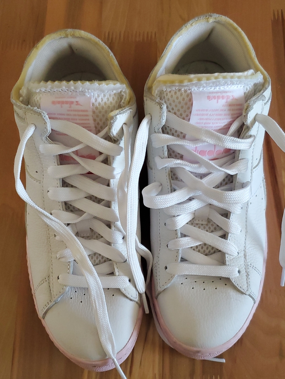 Diadora Women's White Sneakers with Light Pink Accents